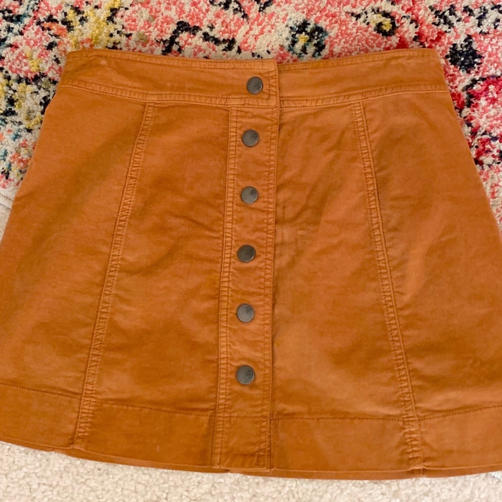 Cognac Madewell Snap Front “Suede” A-Line Skirt